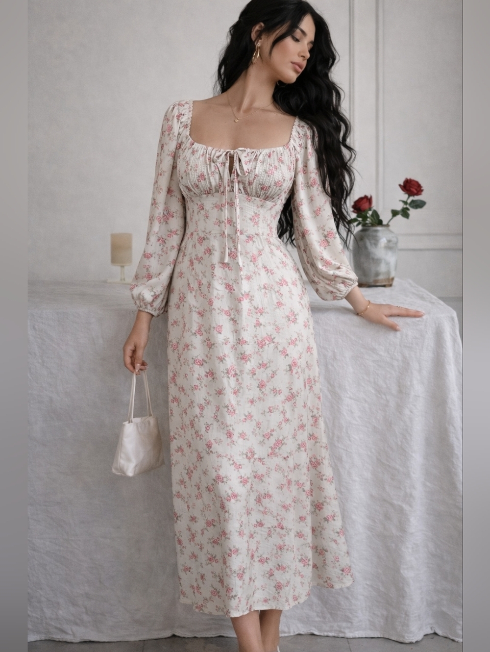 NWT Altard State Floral Midi Dress Mint Green Pink Medium Summer Boho Satin Bust - Picture 2 of 8